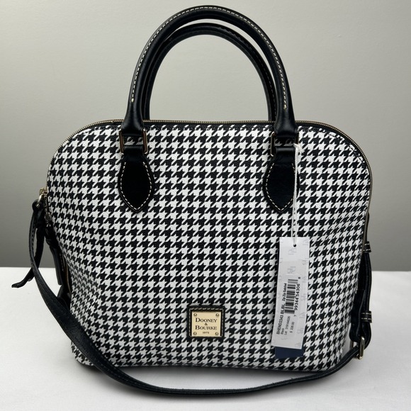 Dooney & Bourke Handbags - NWT Dooney Bourke Black White Houndstooth Domed Zip Zip Satchel Handbag Purse